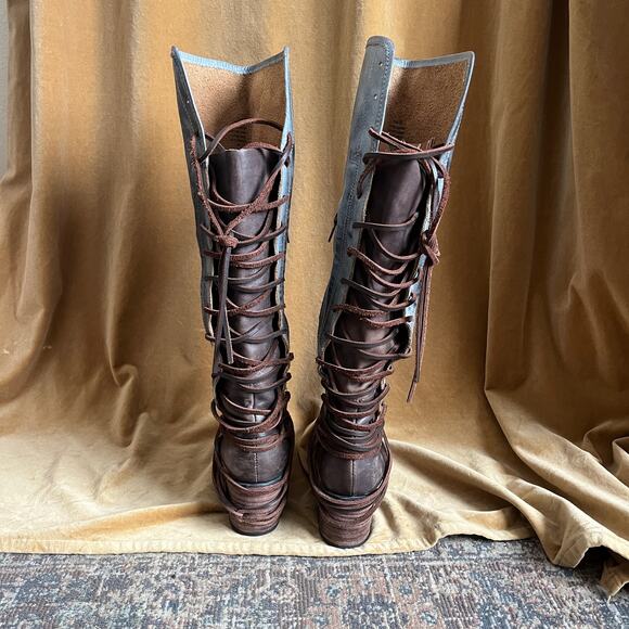 Freebird COAL Gray Lace-Up Back Knee High Boots Leather Size 8 - Picture 4 of 12